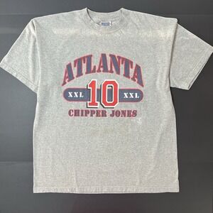 Vintage Chipper Jones Atlanta Braves Tshirt 2000 Size XL Gray MLB Sport Attack